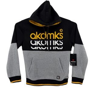 NWT‎ Akademiks Men's M Black Grey Yellow Colorblock Hoodie Pullover Sweatshirt